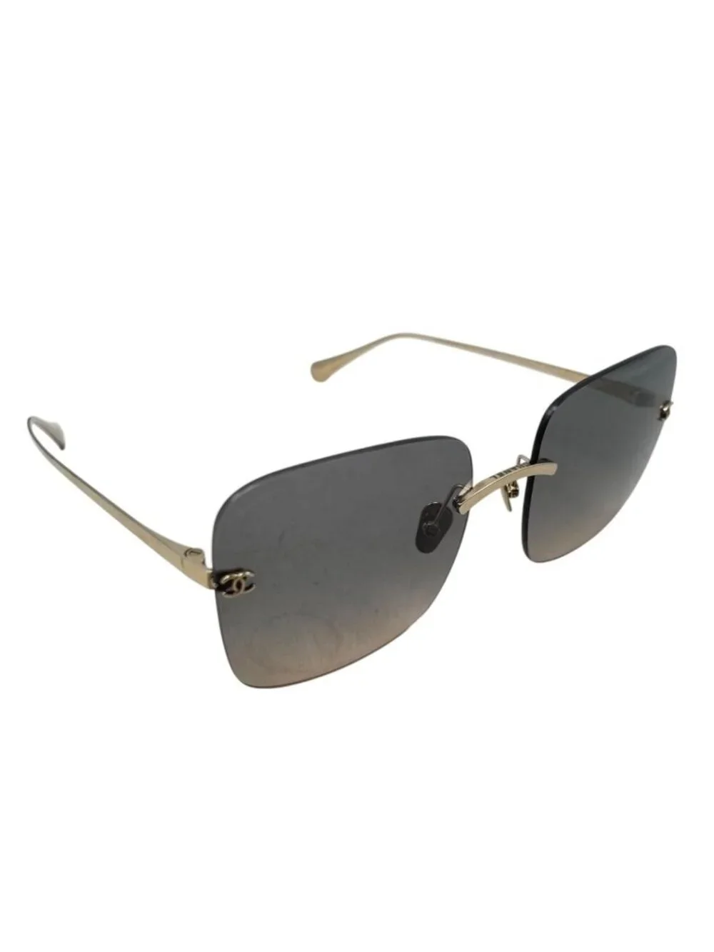 Chanel Sunglasses Rimless Square Titanium Gradient Lens Gold CC Logo Eyewear